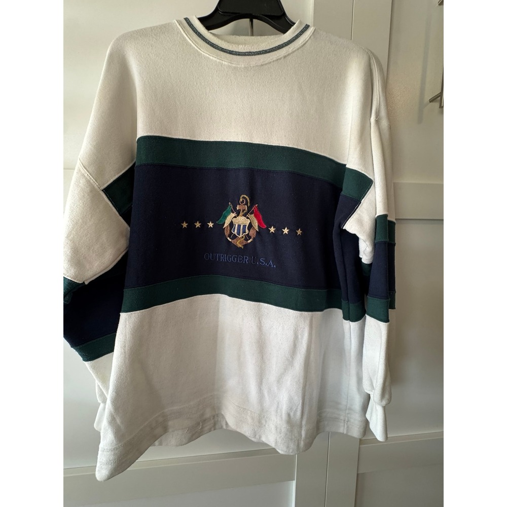 Vintage Outrigger USA Sweatshirt Mens XL White Navy Colorblock Nautical‎ 90s